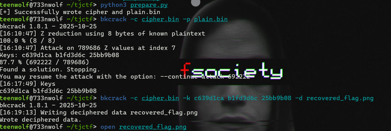 BKCrack key recovery screenshot